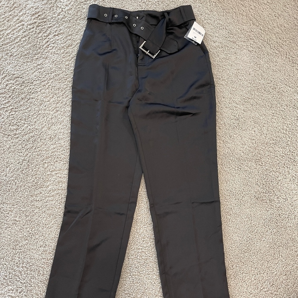 Dynamite Rhinestone Buckle Silk Trousers